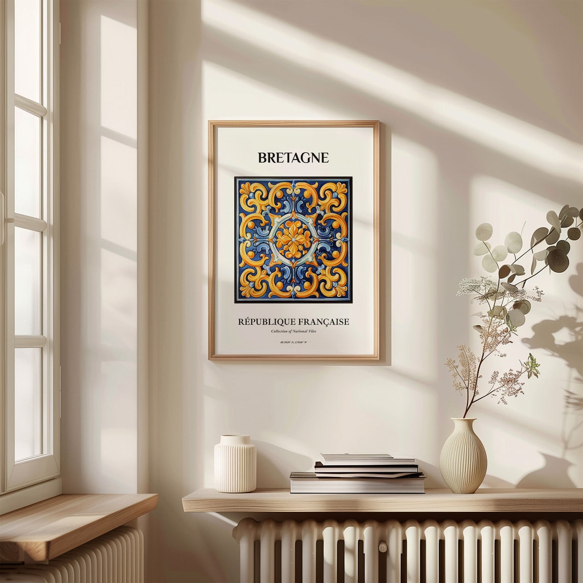 Bretagne France Gold Scroll Blue Ornamental Ceramic Tile Poster - Image 3