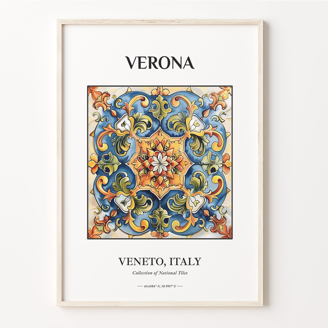Verona Veneto Italy Blue Orange Floral Medallion Tile Art Poster
