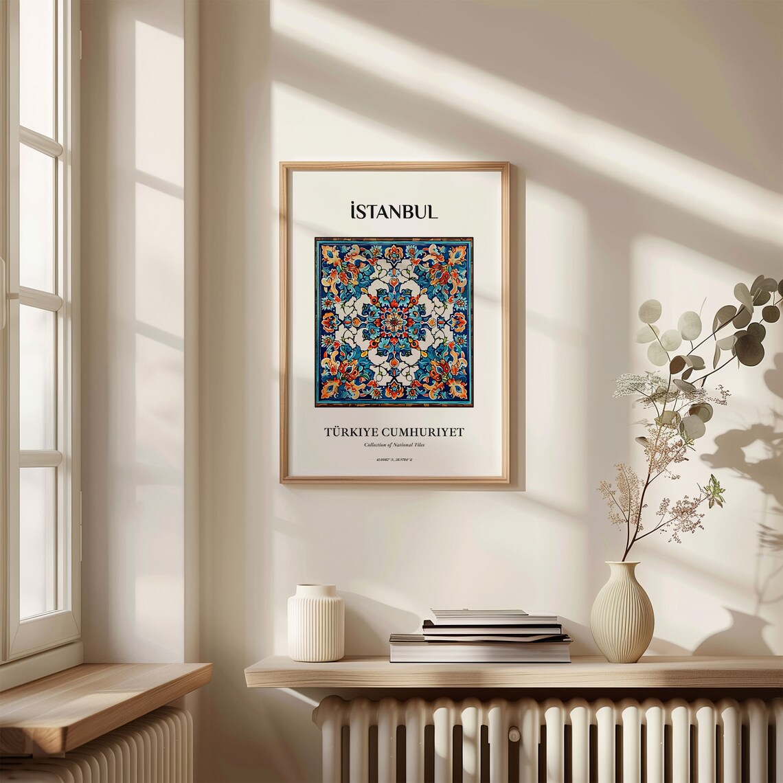 Istanbul Turkiye Ottoman Floral Blue Orange Folk Tile Art Poster - Image 3