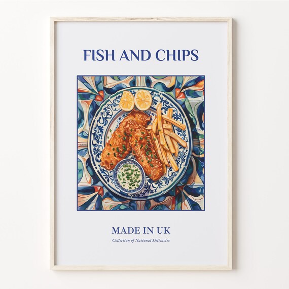 Fish And Chips Maiolica Tile Plate Art English Food Wall Decor Kitchen And Caf Print Food Lover Gift C32 114