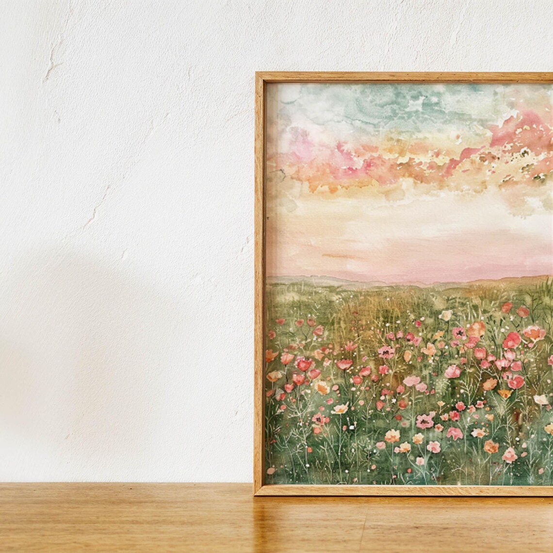 Wildflower Meadow Sunrise Soft Pastel Watercolor Botanical Poster - Image 6