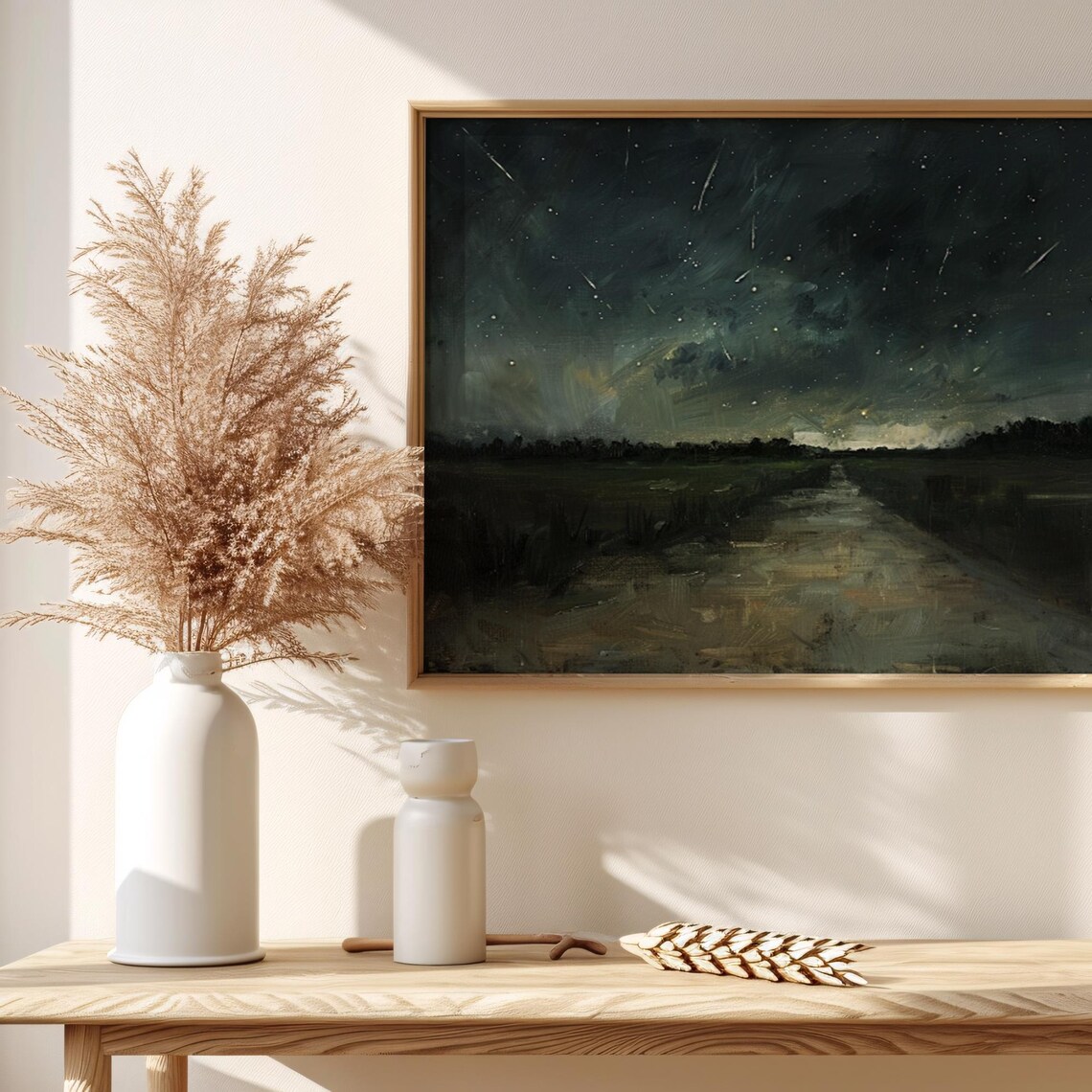 Meteor Shower Over Country Road Moody Night Sky Painting Poster - Image 6