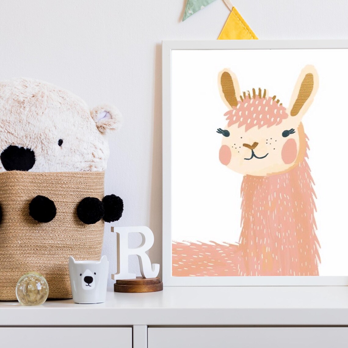 Adorable Peach Llama With Pink Mane Nursery Portrait Wall Art - Image 7