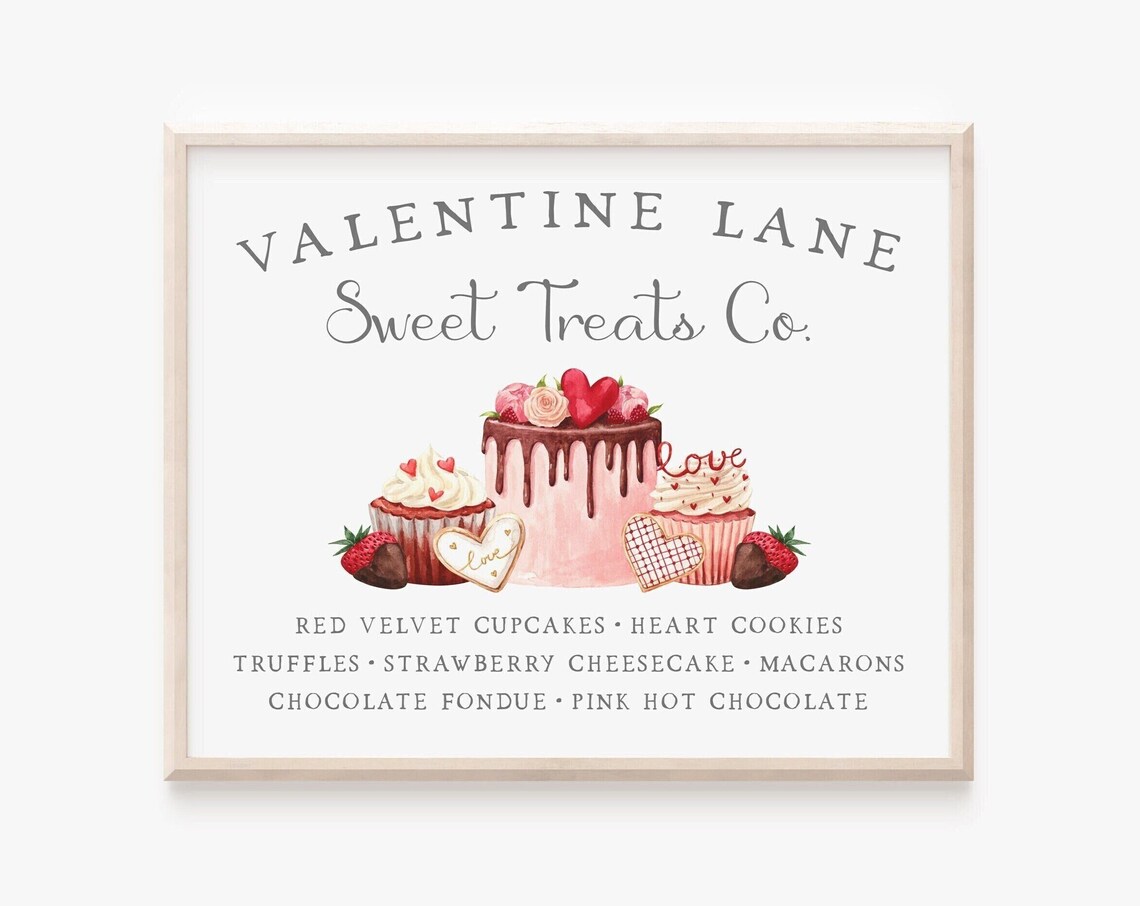 Valentines Day Nostalgic Bakery Sign Art Print