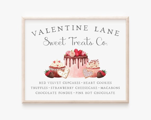 Valentines Day Nostalgic Bakery Sign Art Print
