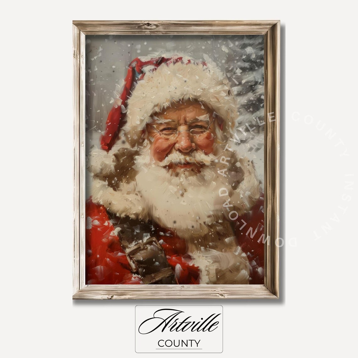 Vintage Santa Portrait Art Print, Rustic Christmas