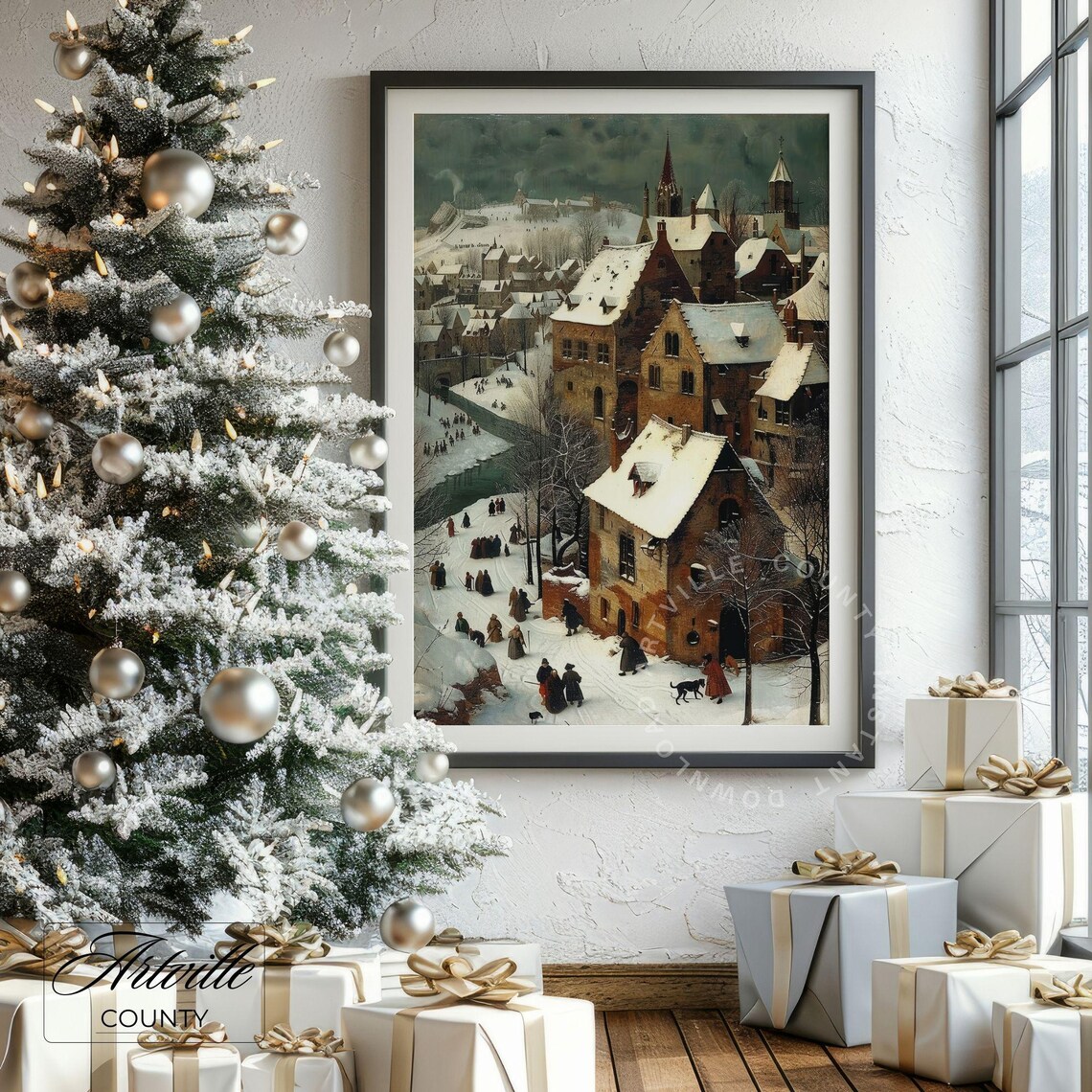 Snowy Medieval Village Street Scene Vintage Winter Wall Poster - Image 4