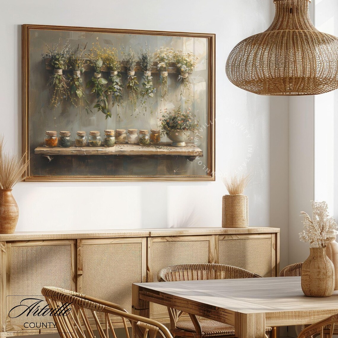 Vintage Dried Herbs Still Life Art Print, Rustic Kitchen - Image 4