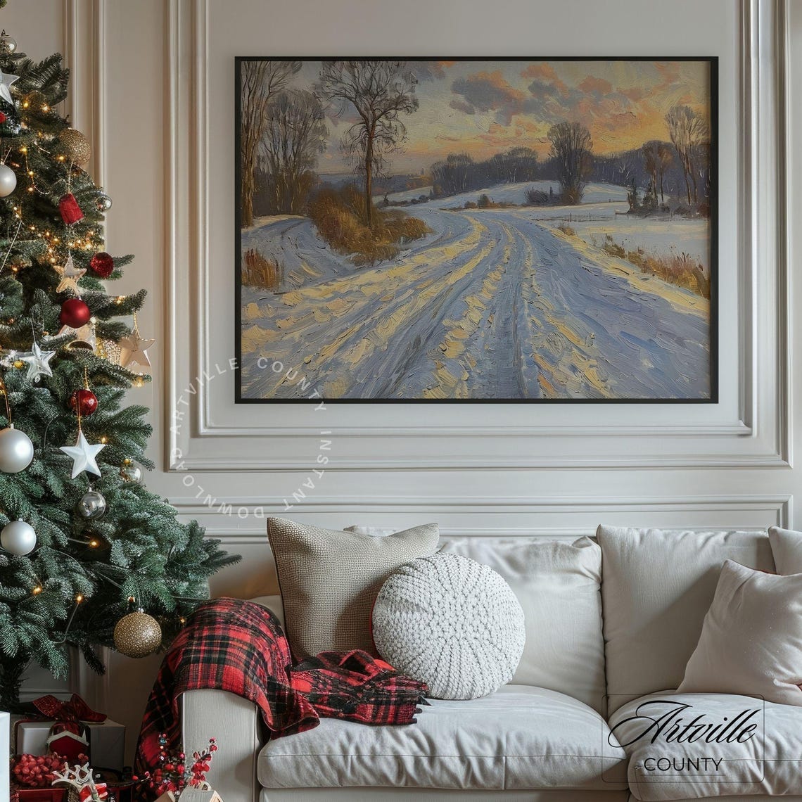 Snowy Country Road Winter Sunset Golden Light Landscape Poster - Image 4