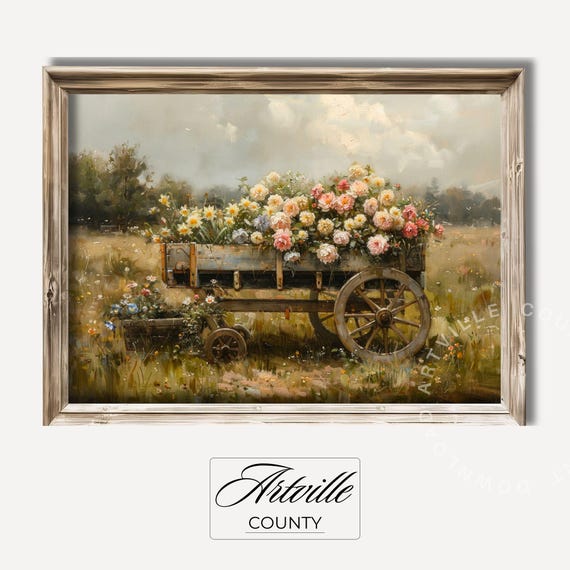 Wildflowers Cart Vintage Floral Art Print