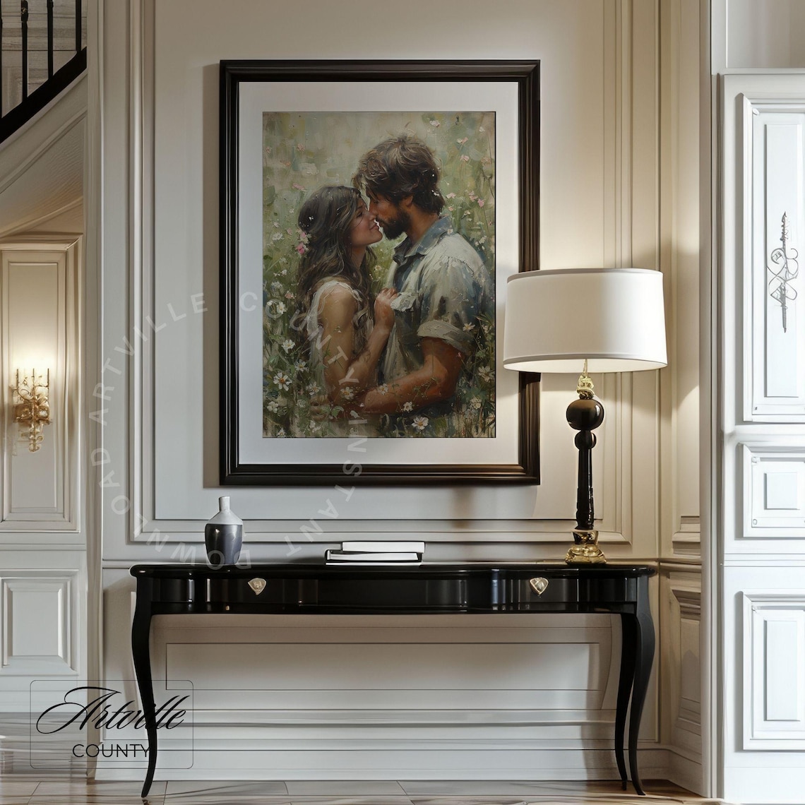 Romantic Couple Kiss in Wildflower Meadow Vintage Love Poster - Image 4