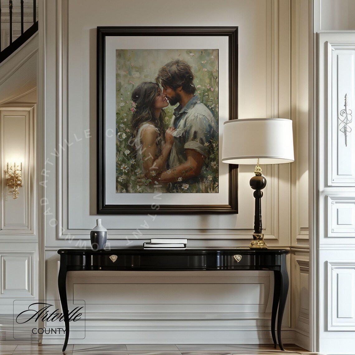 Romantic Couple Painting Love And Passion Wall Art Vintage Wildflower Print Farmhouse Decor Art Kissing Art - Image 4