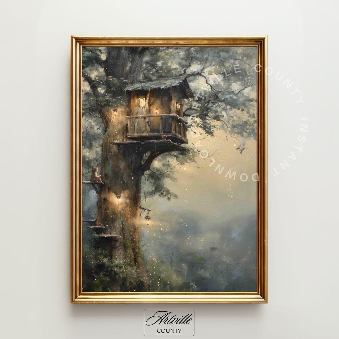 Magical Treehouse Lanterns Whimsical Forest Fairy Tale Poster - Image 2