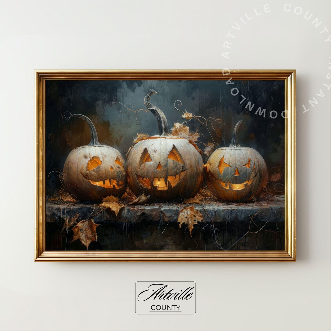 Dark Academia Halloween Decor, Pumpkin Painting Art
