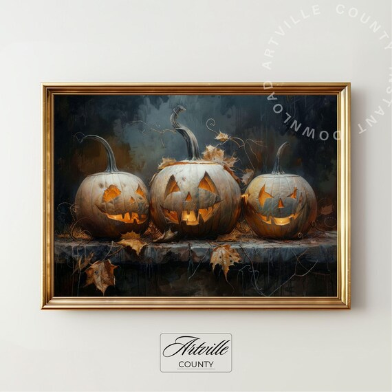 Dark Academia Halloween Decor, Pumpkin Painting Art