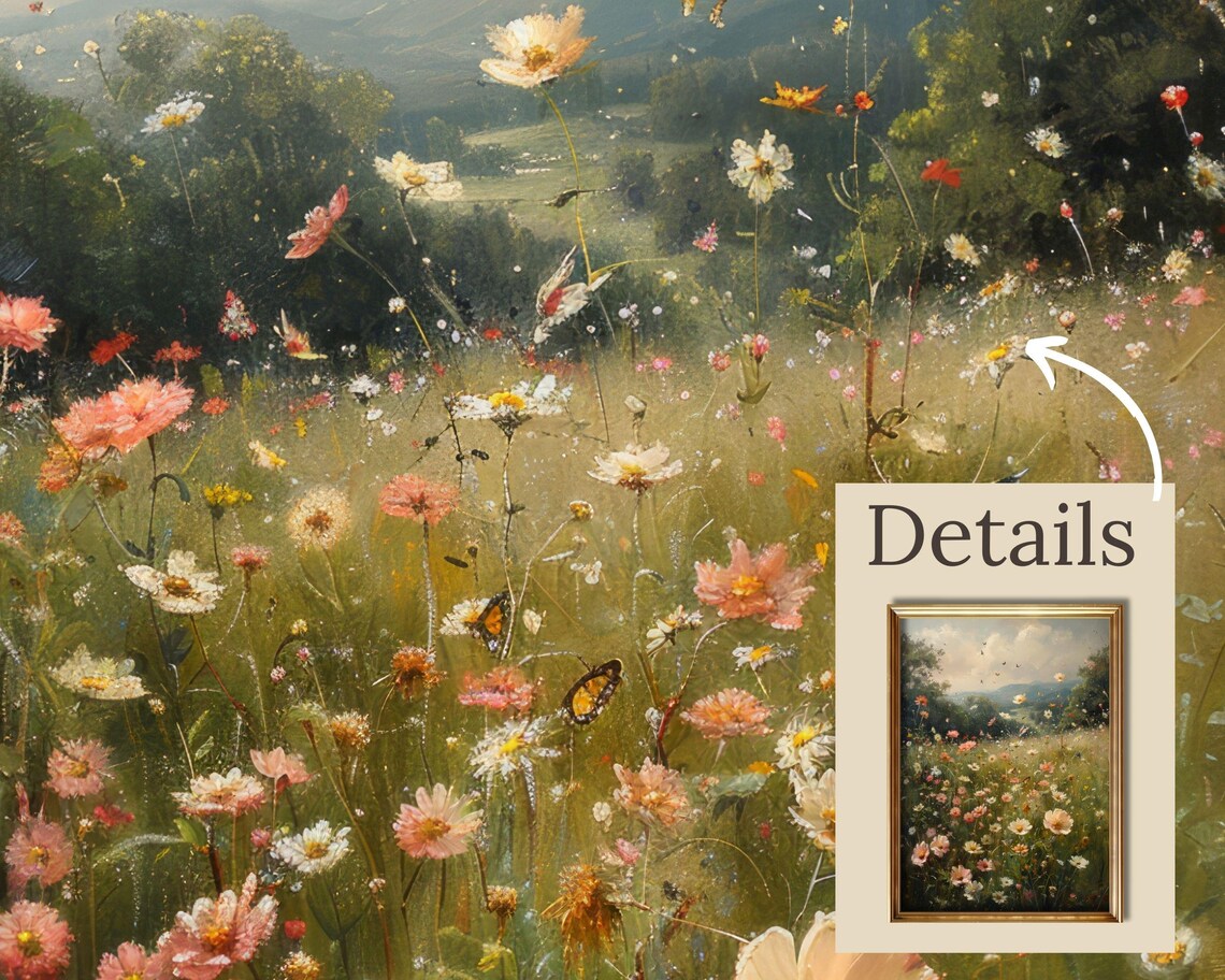 Wildflower Meadow Landscape, Vintage Cottage Art Print - Image 2