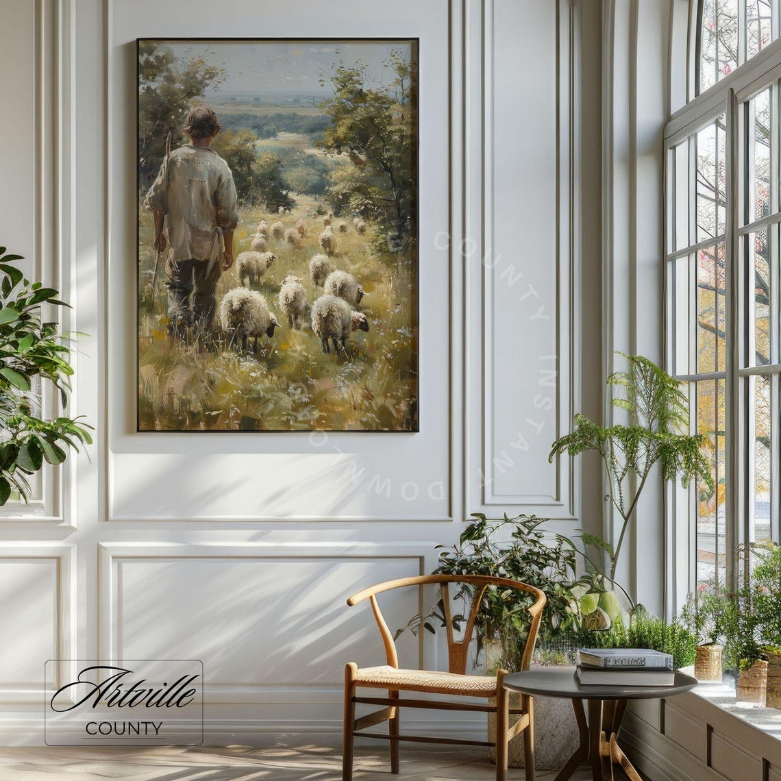 Shepherd Sheep Flock Hillside Vintage Pastoral Farmhouse Poster - Image 2