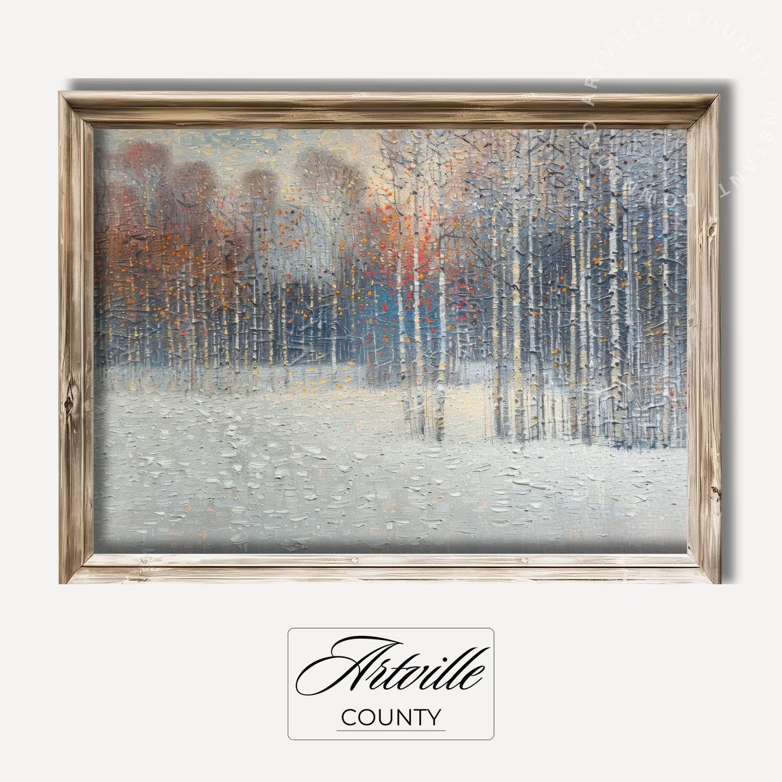 Snowy Birch Forest in Winter Abstract Textured Landscape Poster