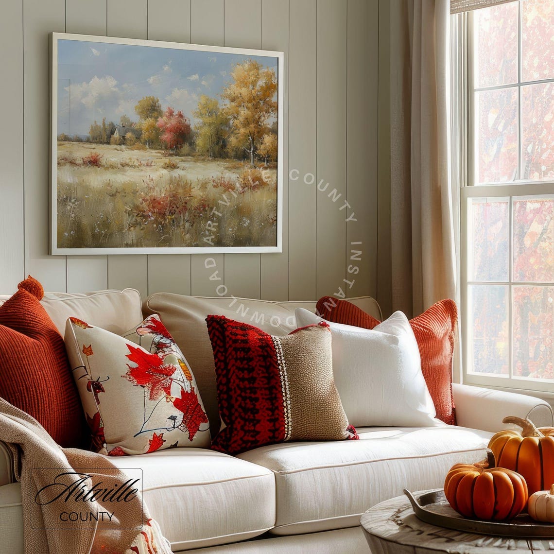 Autumn Countryside Cottage Fall Trees Golden Meadow Landscape Poster - Image 5