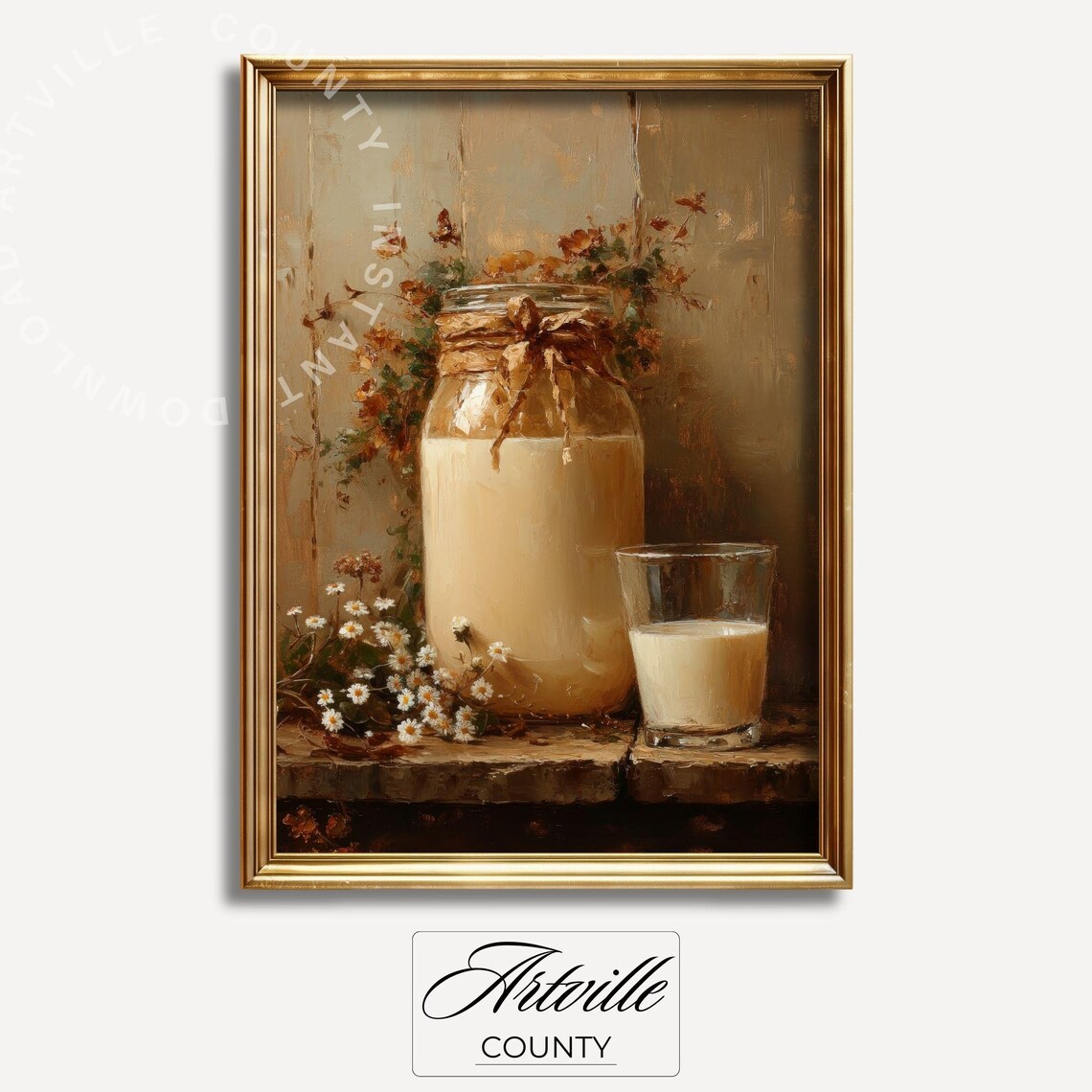 Milk Glass Painting Vintage Floral Still Life Art Print