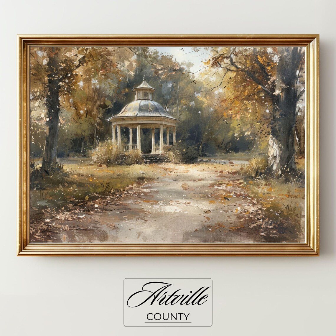 Autumn Gazebo Fall Foliage Garden Vintage Oil Painting Poster - Image 2