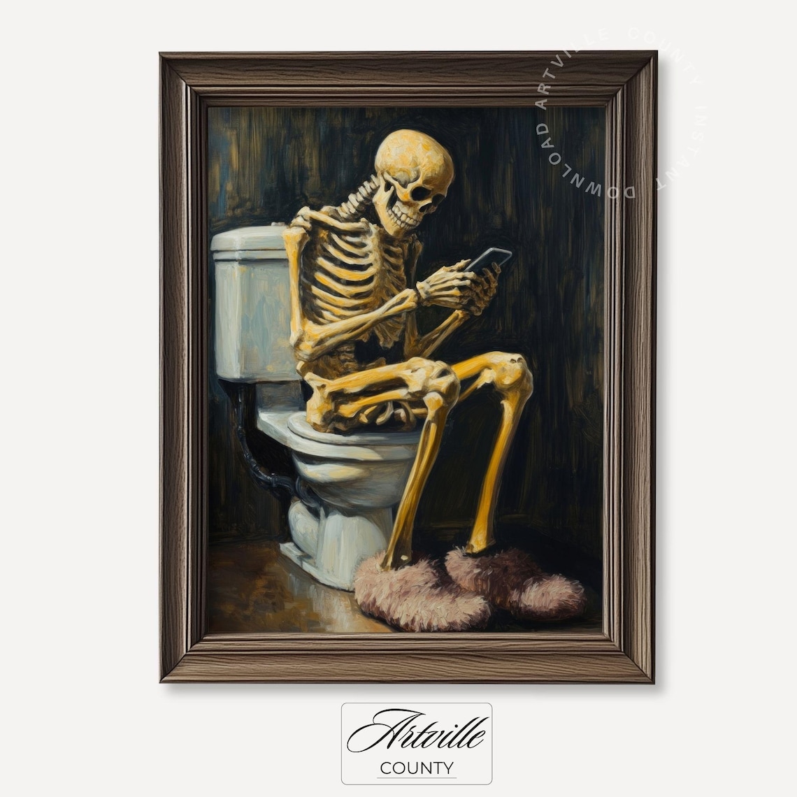 Skeleton On Toilet Funny Halloween Bathroom Art Print