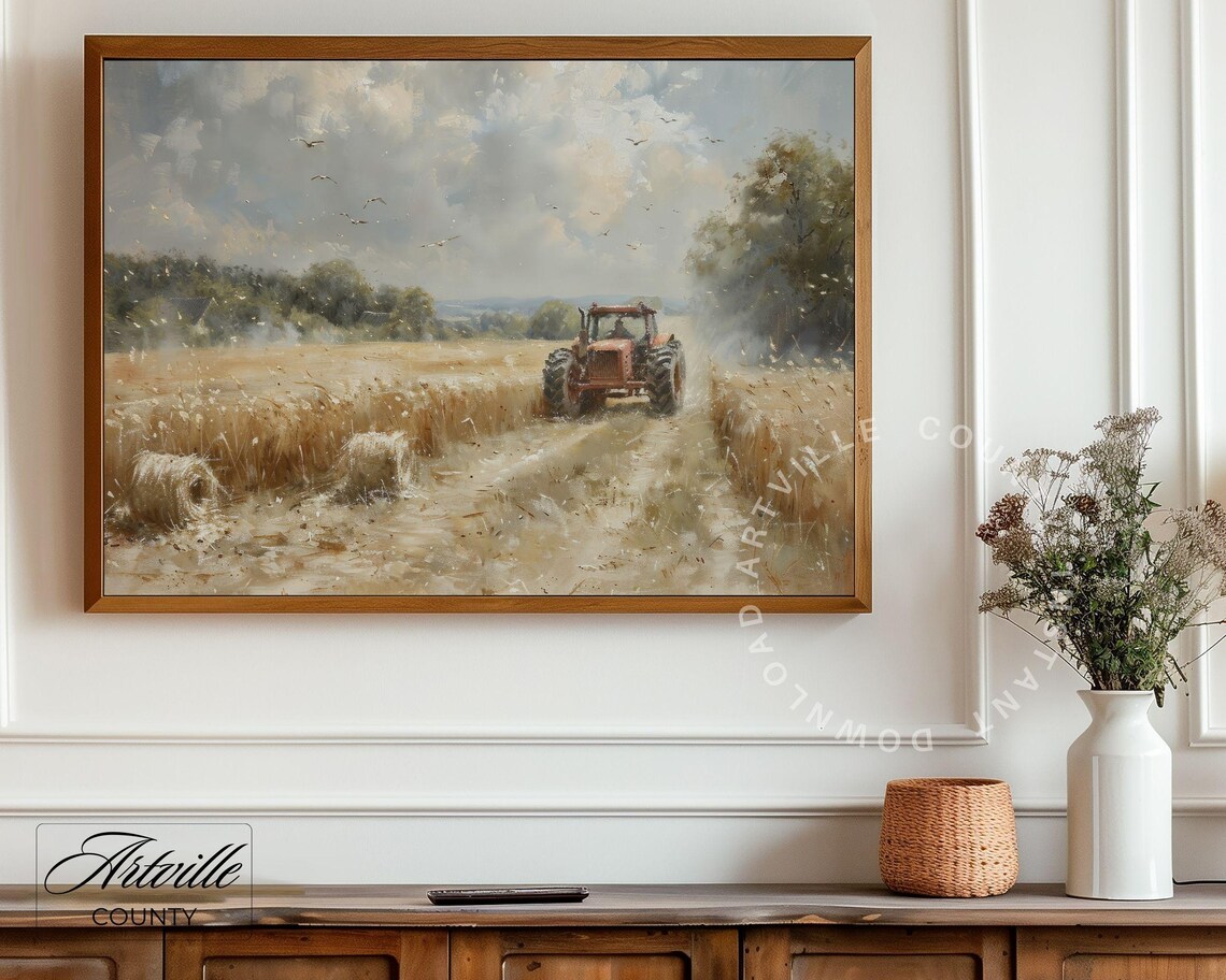 Vintage Tractor in Field, Farmhouse Art Print - Image 4