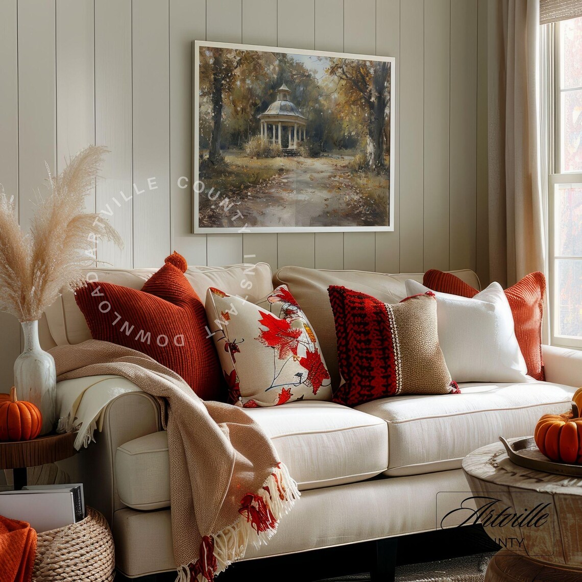 Autumn Gazebo Fall Foliage Garden Vintage Oil Painting Poster - Image 4