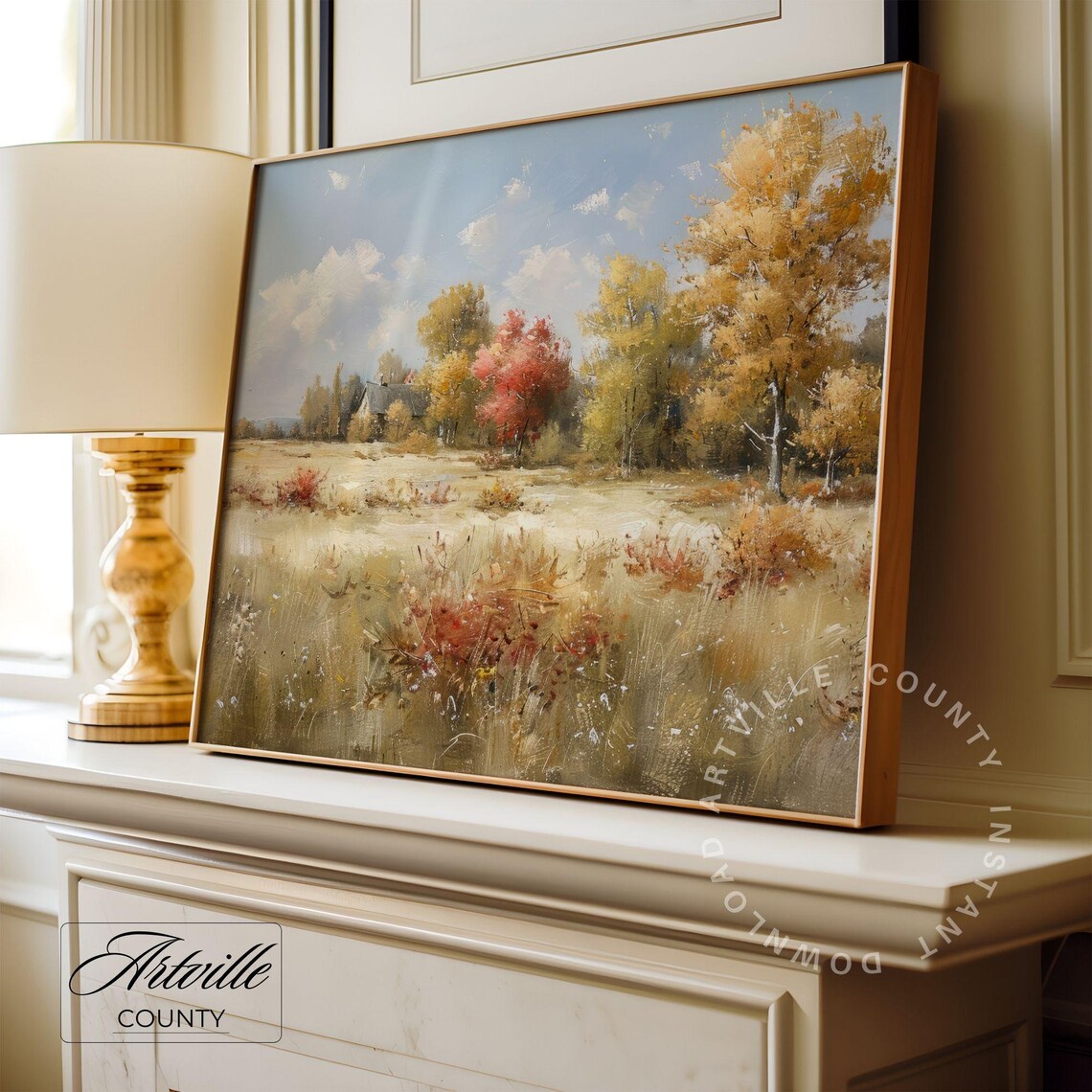 Autumn Countryside Cottage Fall Trees Golden Meadow Landscape Poster - Image 3