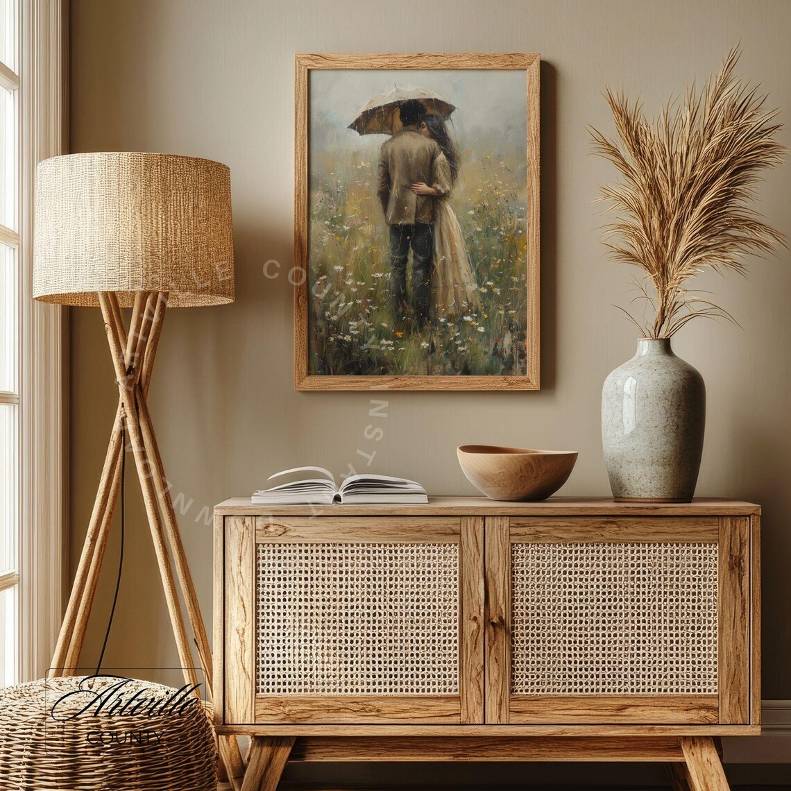 Lovers In Meadow Vintage Wildflower Art Print - Image 2