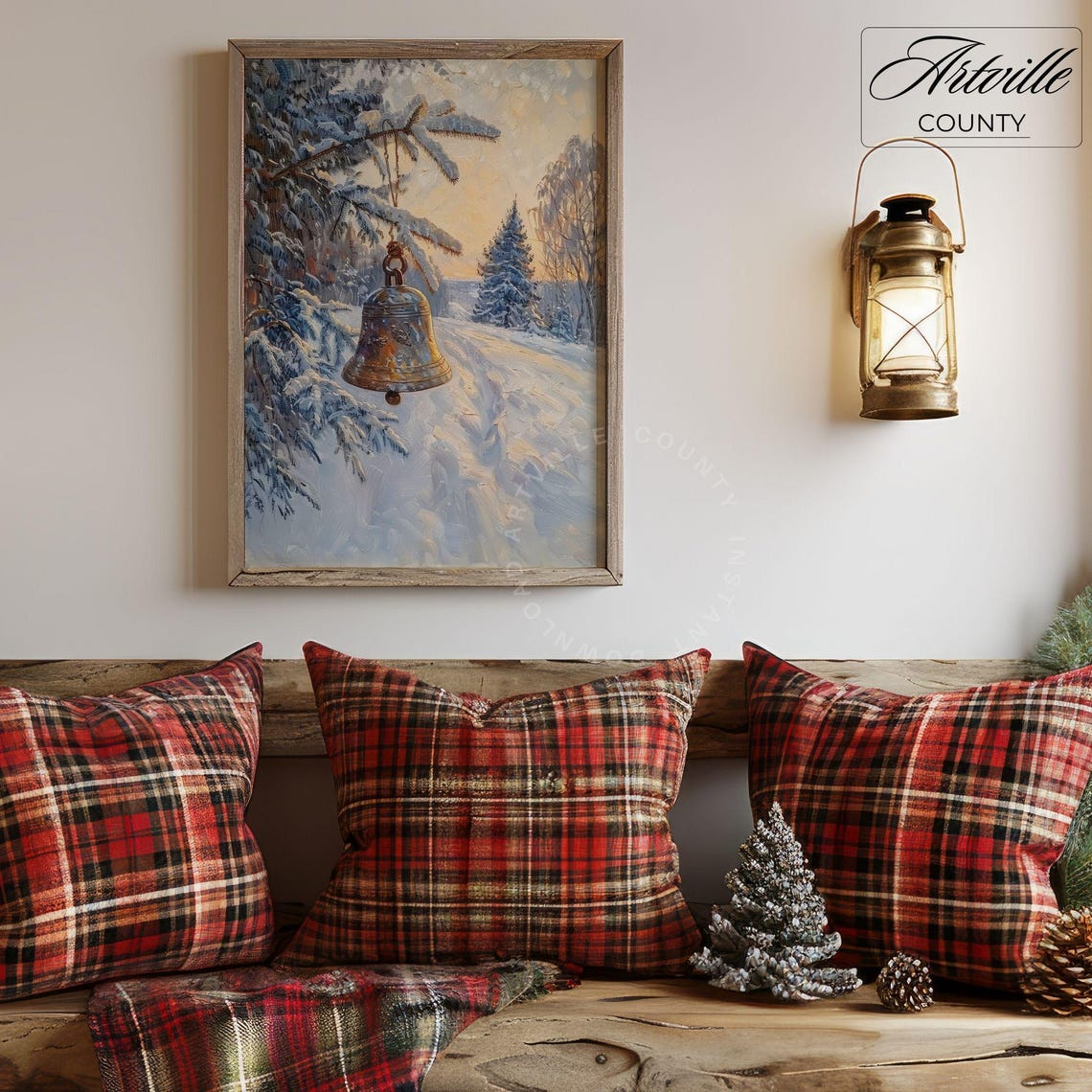 Antique Bell Hanging in Snowy Forest Sunset Christmas Poster - Image 5