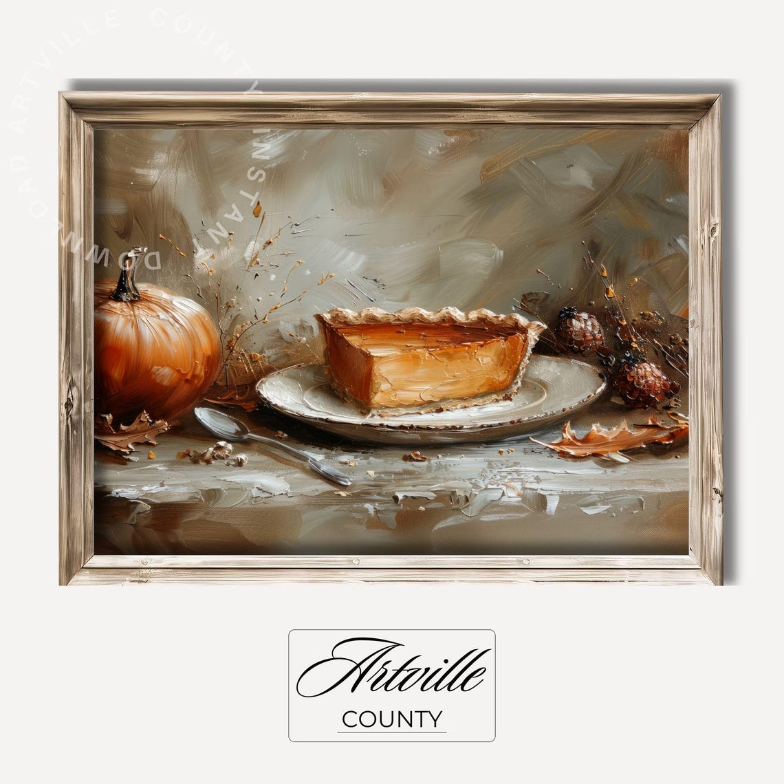 Pumpkin Pie Slice Rustic Still Life Autumn Kitchen Oil Poster