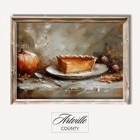 Pumpkin Pie Slice Rustic Still Life Autumn Kitchen Oil Poster