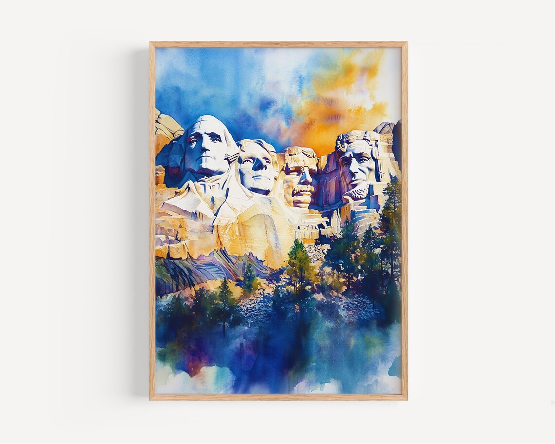 Mount Rushmore Watercolor Travel Poster, America