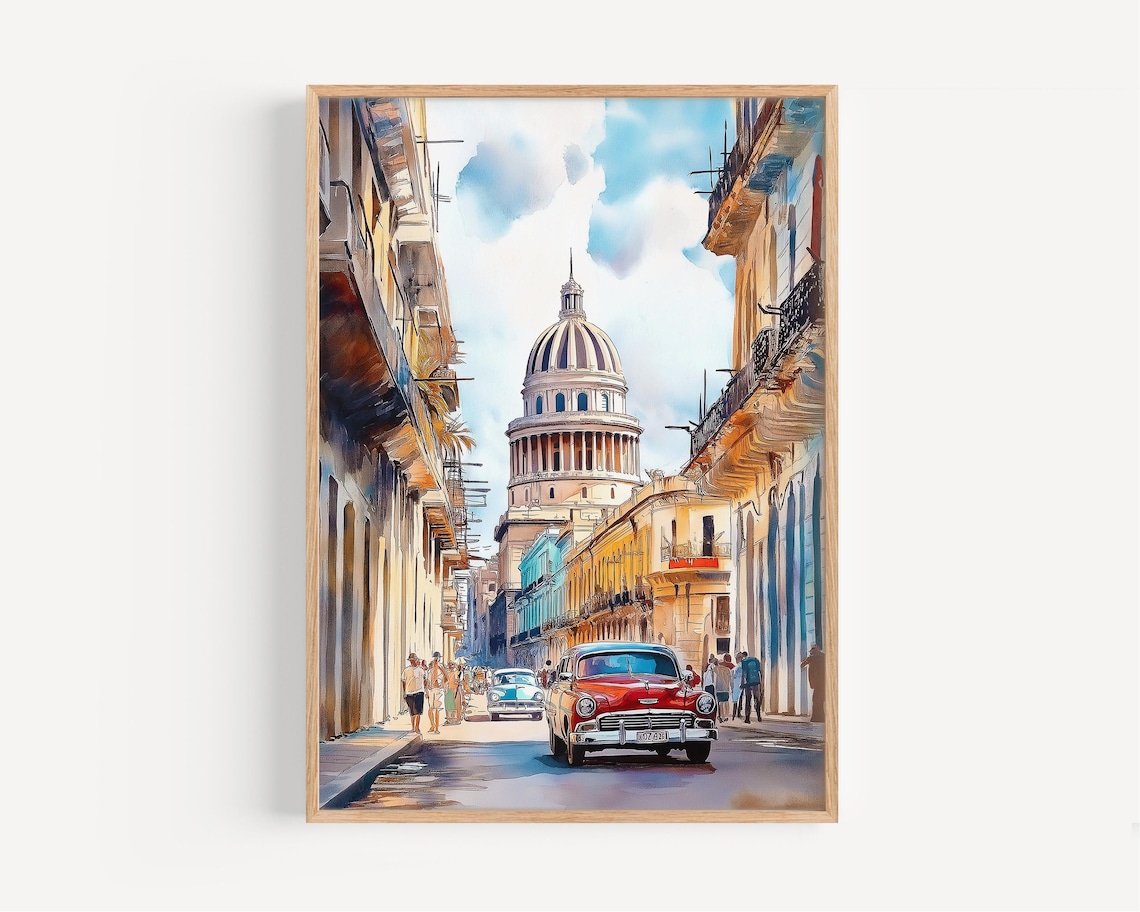 Havana Watercolor Painting, Travel Poster