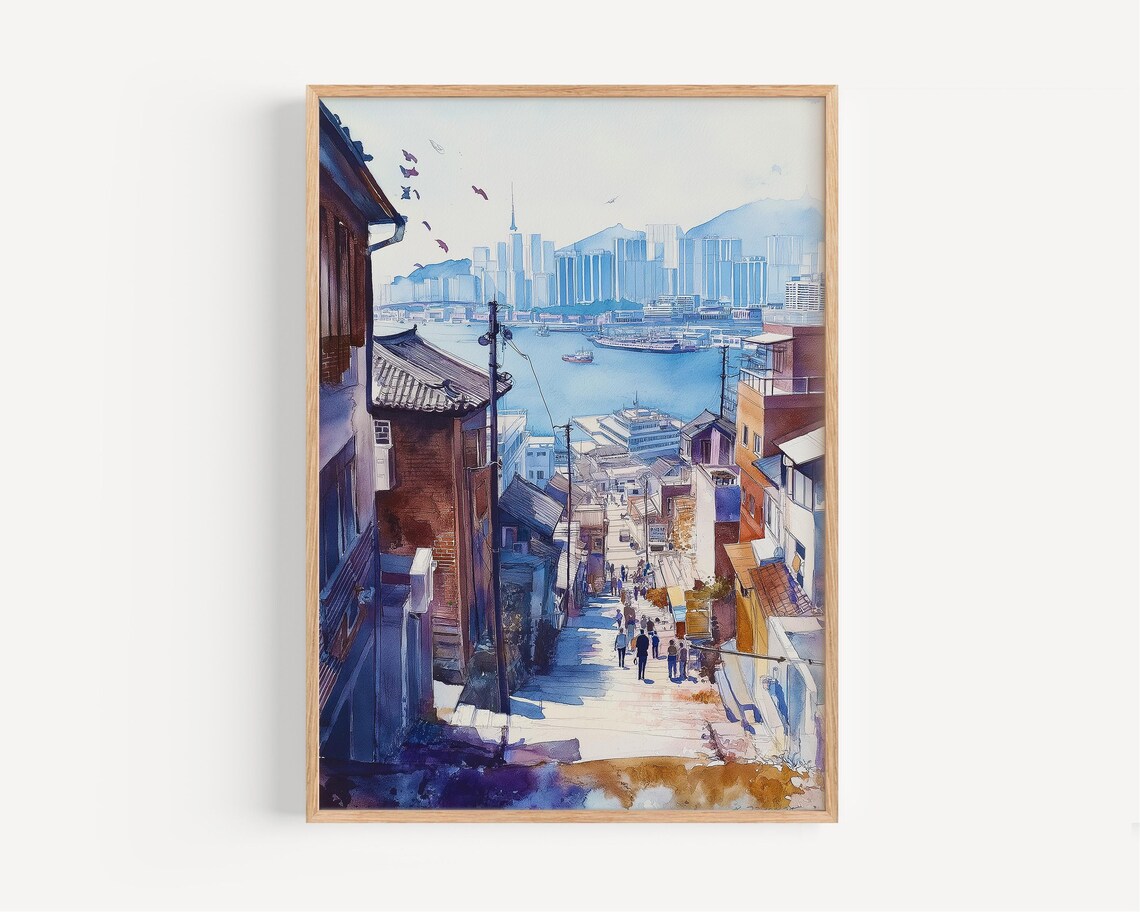Busan Watercolor Painting, Asia Travel Poster