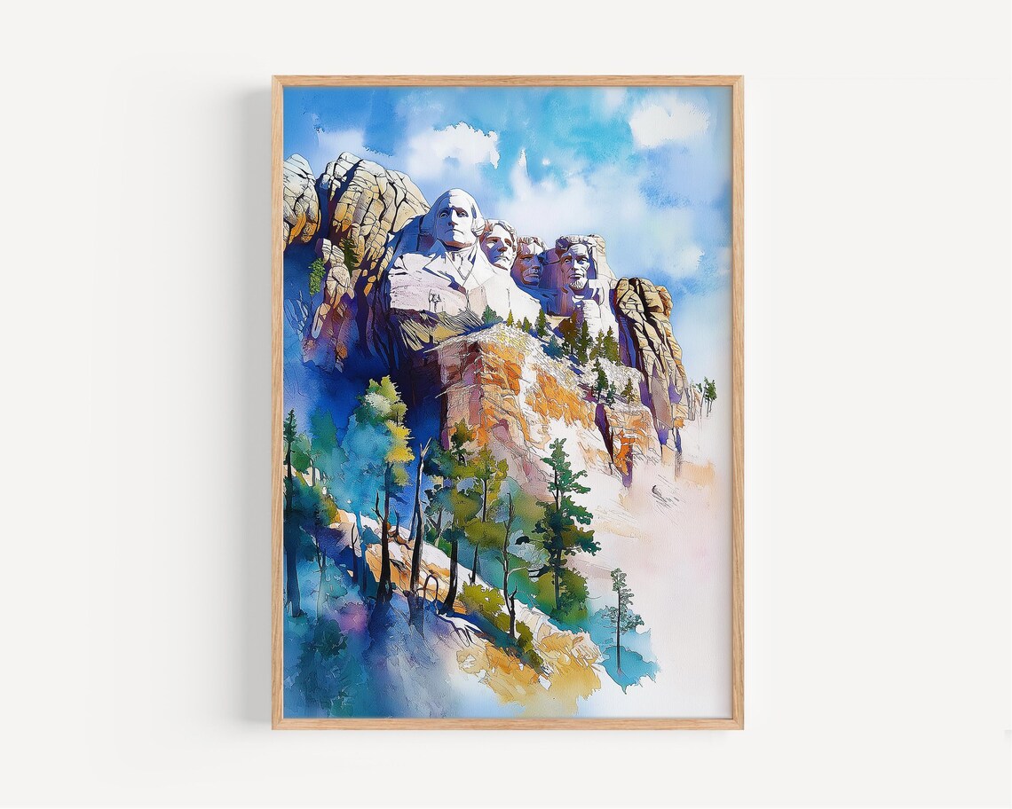 Mount Rushmore Watercolor National Monument USA Travel Poster