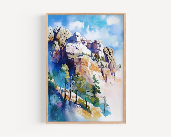 Mount Rushmore Watercolor National Monument USA Travel Poster