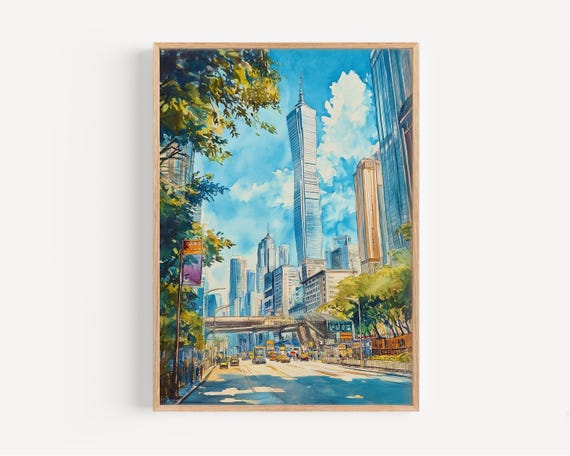 Guangzhou Watercolor Painting Wall Art Print Travel China Decor Illustration Home Chinese