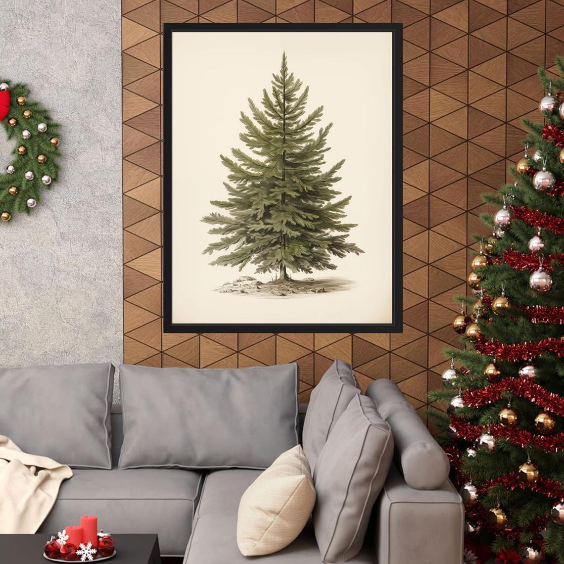 Classic Pine Tree Botanical Illustration Neutral Winter Art Print - Image 3