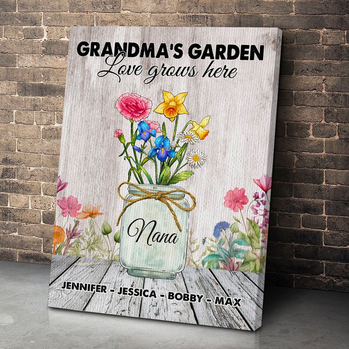 Grandmas Garden Love Grows Here Mason Jar Wildflowers Poster - Image 2