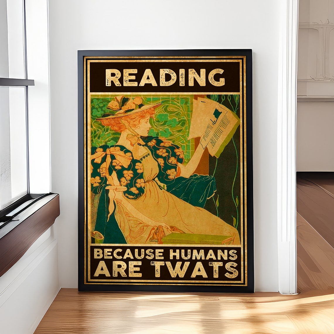 Reading Because Humans Are Twats Funny Book Lover Vintage Poster