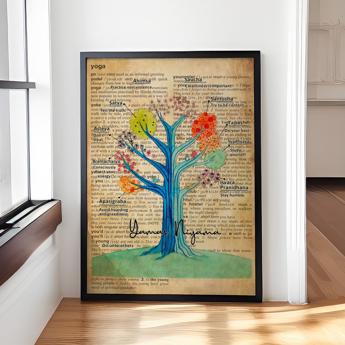 Dictionary Page Yamas and Niyamas Yoga Philosophy Tree Art Print