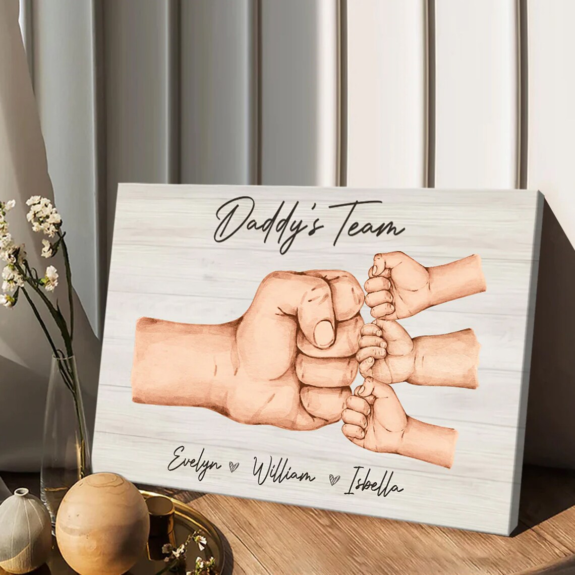 Daddy's Team Fist Bump Watercolor Personalized Kids Names Poster - Image 4
