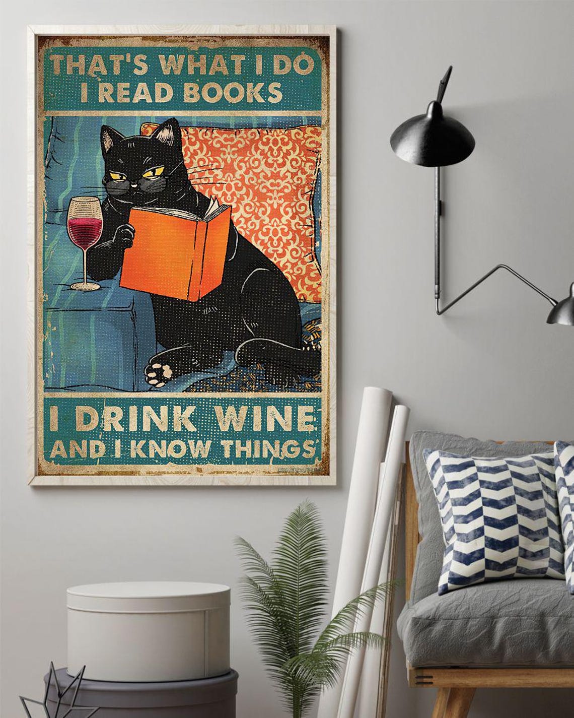 Thats What I Do I Read Books I Drink Wine Funny Black Cat Poster - Image 4