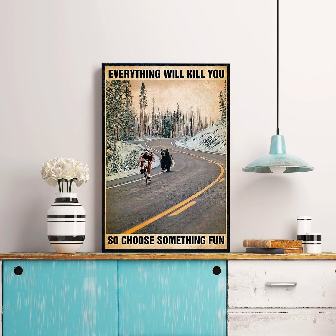 Cyclist Racing a Bear on a Mountain Road Vintage Funny Poster - Image 4