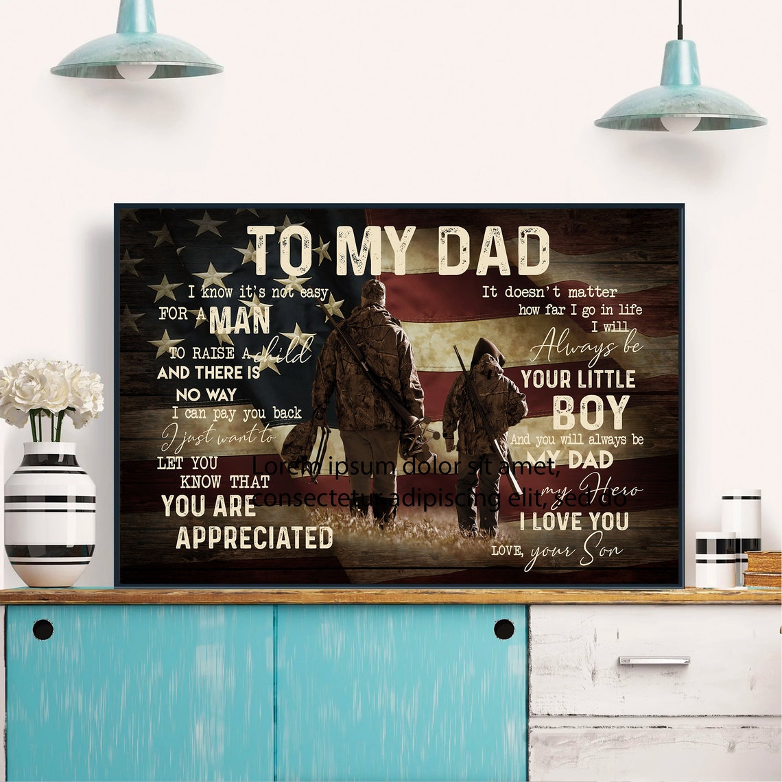 To My Dad Hunting American Flag Father Son Tribute Wall Poster - Image 3