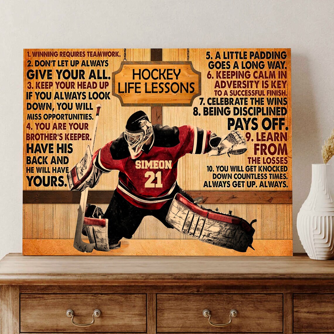 Hockey Life Lessons Goalie Ten Rules Vintage Sports Tribute Poster - Image 4