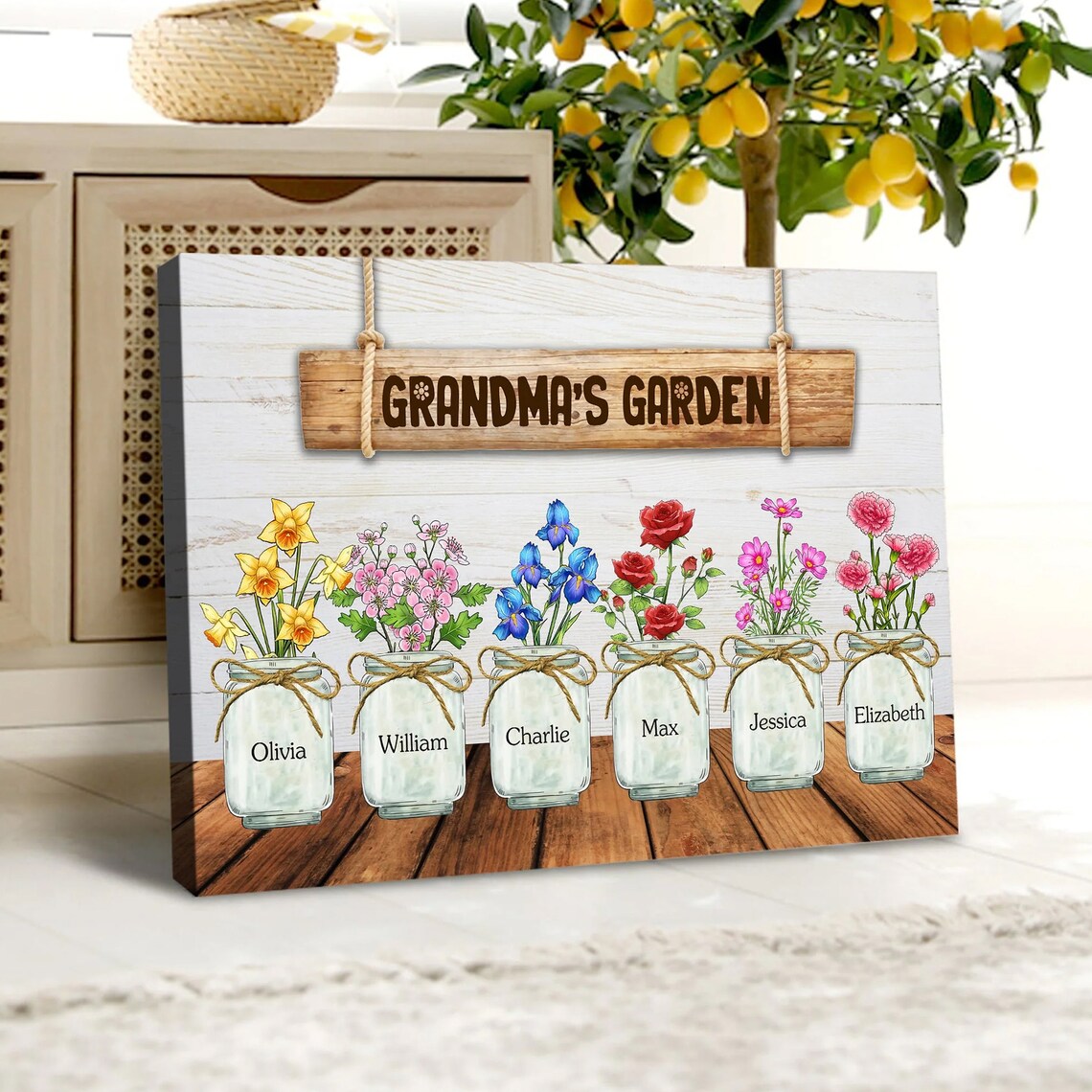 Grandmas Garden Birth Month Flower Mason Jar Family Names Art Poster - Image 2