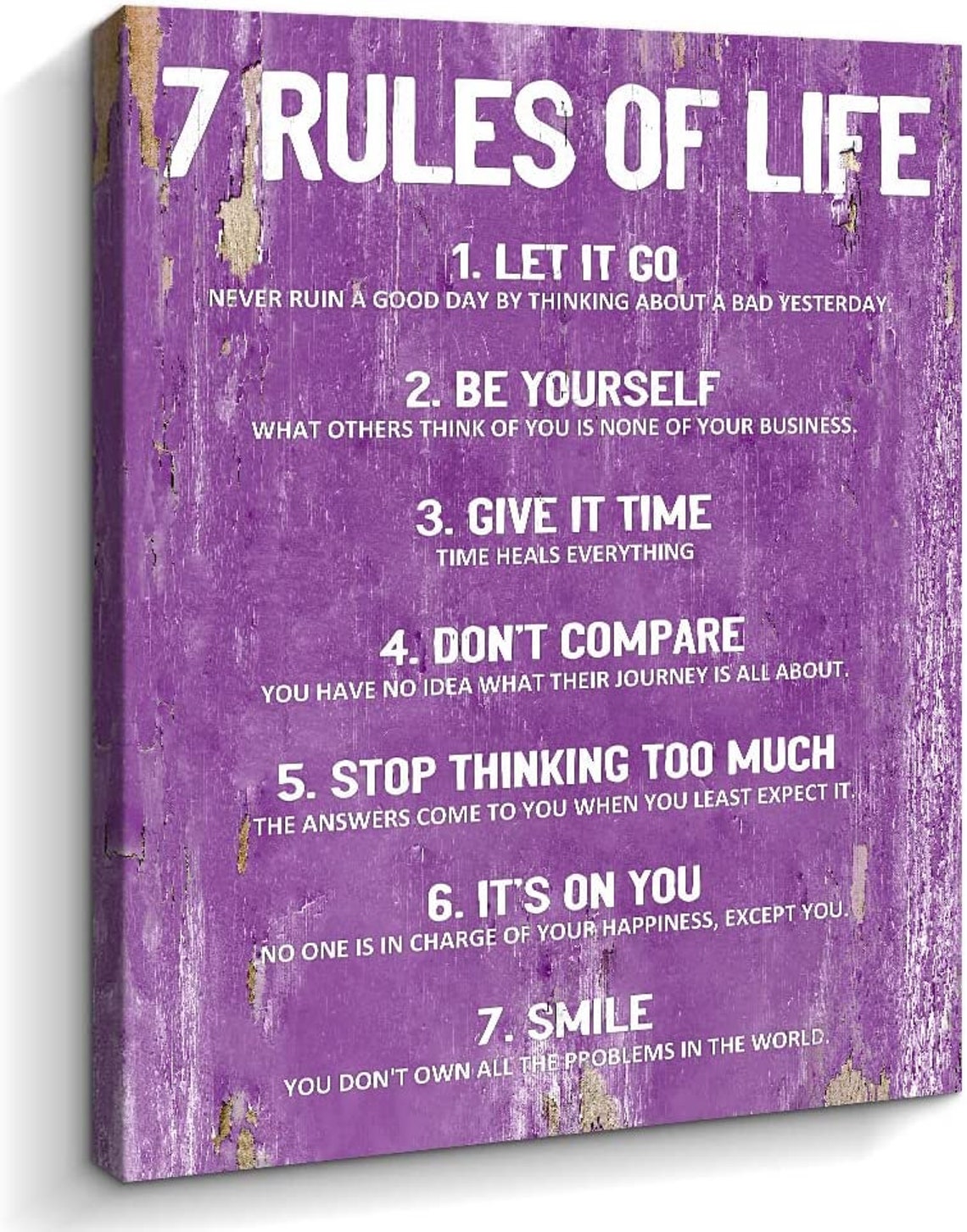 7 Rules of Life Rustic Brown Wood Motivational Quotes Canvas Wall Art - Image 2